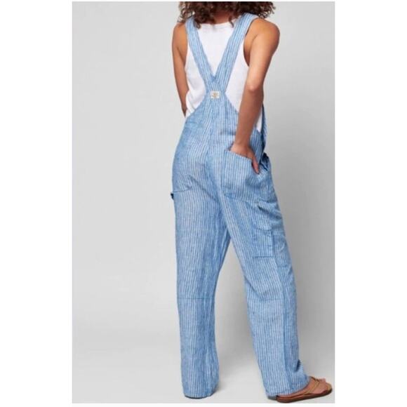Faherty Linen Mechanic Overall Jumper in Railroad Stripe Size Small - Picture 3 of 14
